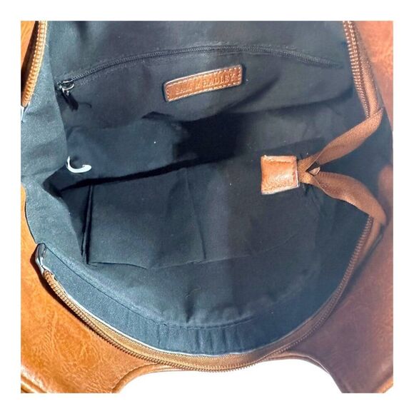 Sam & Hadley Brown Vegan Leather Tote Bag Purse Braided Straps & Outer Pocket - Picture 7 of 8